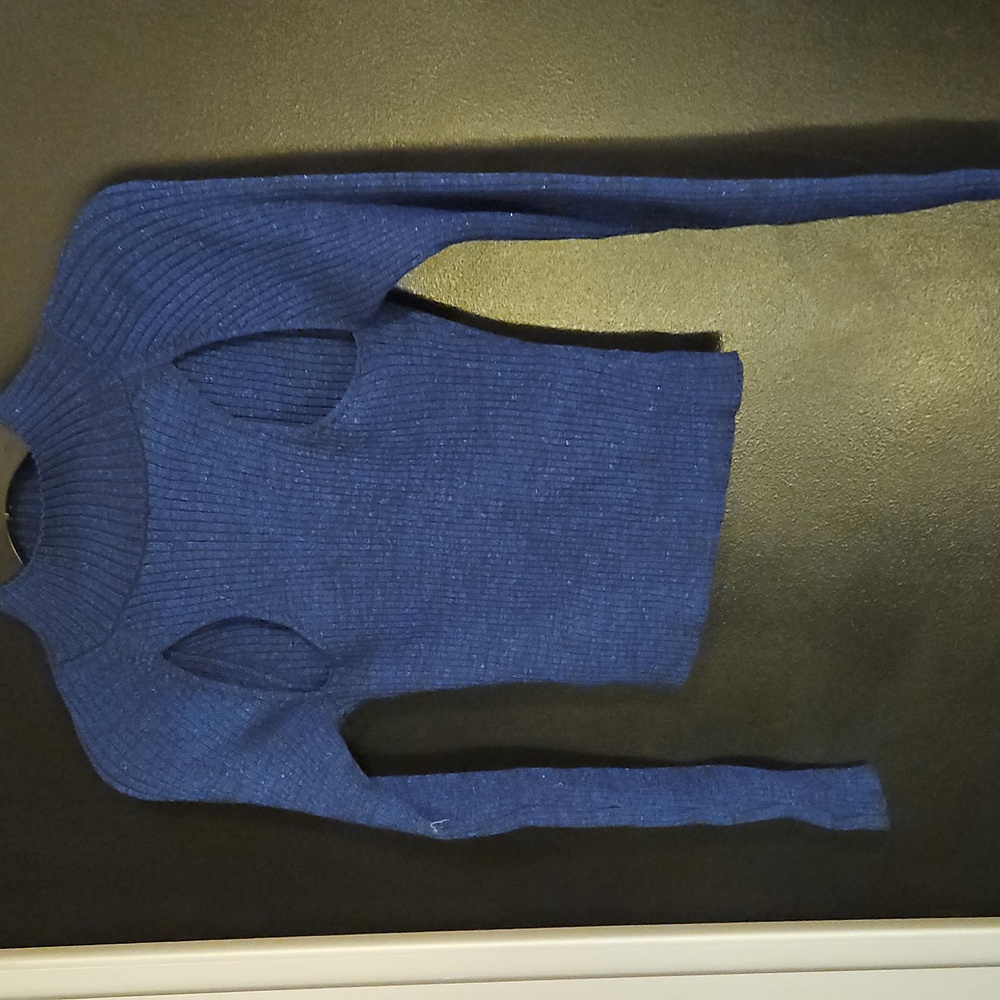 Elegant Blue Cutout Turtleneck Sweater